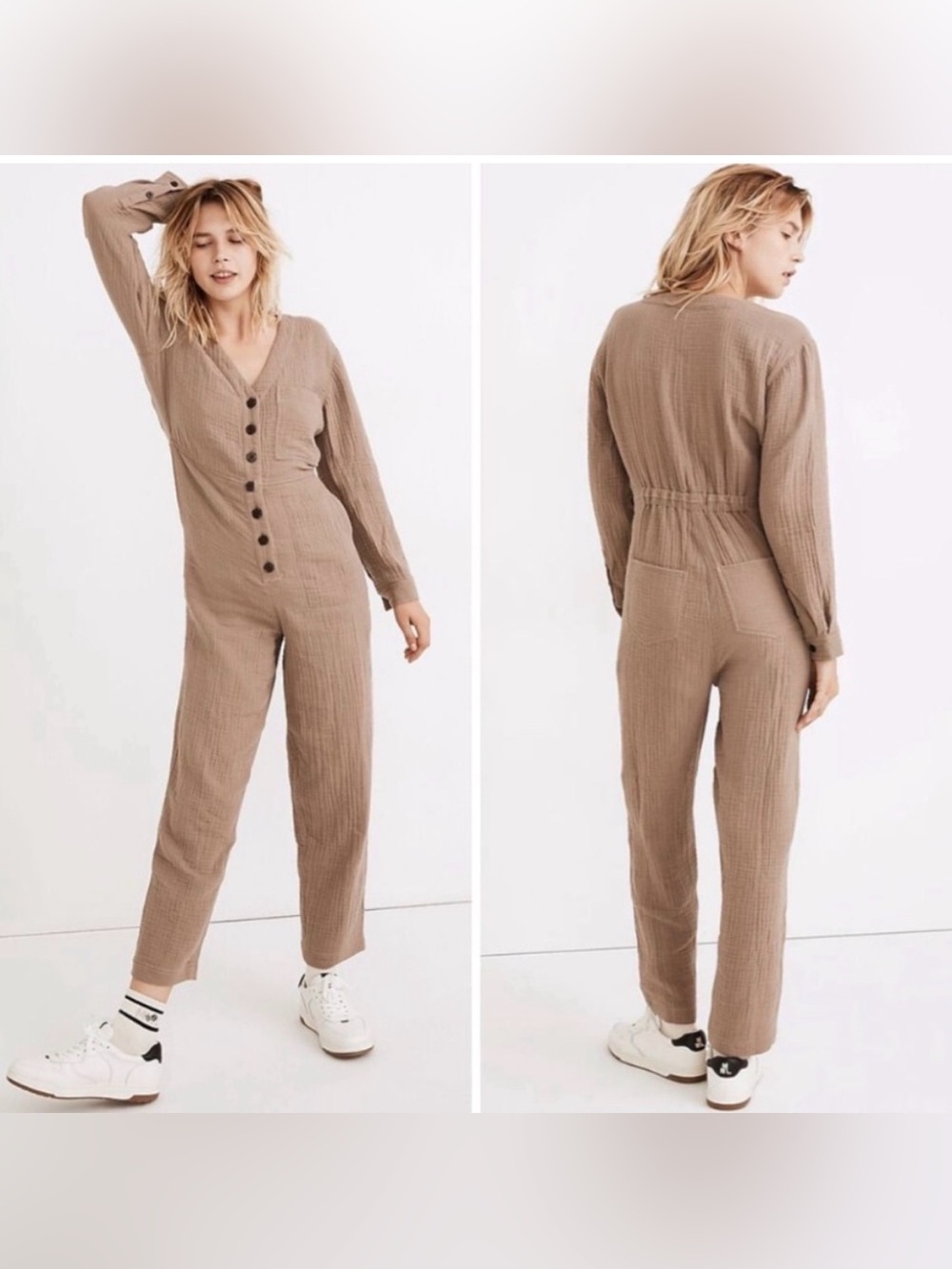 Madewell Lightspun Stitched-Pocket Coverall Jumpsuit Brown Size Large